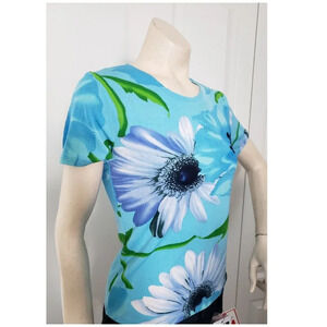 Diamond's  USA floral blue stretch shirt Juniors XL Womens SMALL